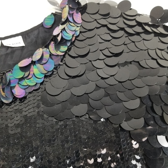 Oleg Cassini Womens All Over Sequin Sleeveless Silk Top Black Lined Size Small - Picture 5 of 11